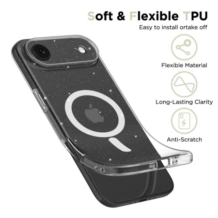 Etui Tech-Protect FlexAir MagSafe na iPhone 17 Air - przezroczysto-brokatowe