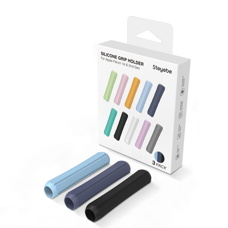 Stoyobe Silicone Holder zestaw uchwytów silikonowych dla Apple Pencil 1 / Apple Pencil 2 / Huawei M-Pencil  ciemnoniebieski+jasnoniebieski+czarny (3 szt.)