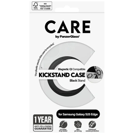 Etui CARE by PanzerGlass Feature Black Kickstand & QI na Samsung Galaxy S25 Edge - przezroczyste
