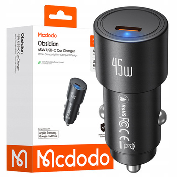 MCDODO SZYBKA ŁADOWARKA SAMOCHODOWA DO TELEFONU LAPTOPA USB-C 45W LED