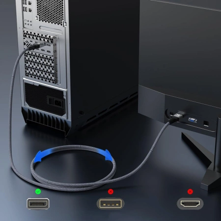 Kabel Wozinsky WPS-16AYL2S DisplayPort 2.1 Certyfikowany VESA 80 Gb/s 16K@60Hz 8K@120Hz 4K@240Hz HDR HDCP DSC 2m - czarny