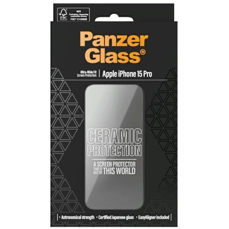 Szkło ceramiczne PanzerGlass Ceramic Protection na iPhone 15 Pro z pozycjonerem