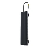 Stacja dokująca Baseus EliteJoy EH3 hub 12w1 USB-C - 2xHDMI 4K@60Hz DisplayPort 4K@60Hz 2xUSB-C 10Gb/s 2xUSB-A 5Gb/s USB-A 480Mb/s SD/microSD 3.0 RJ45 1Gigabit USB-C PowerDelivery - szara