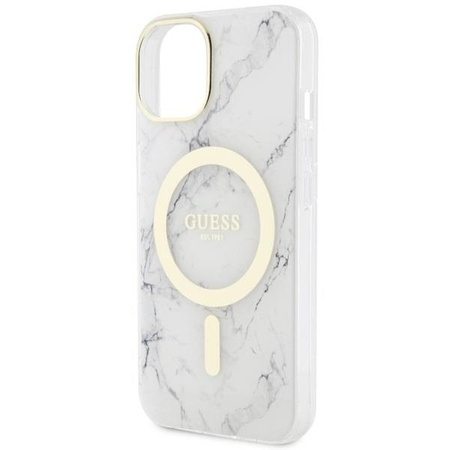 Etui Guess GUHMP14MPCUMAH na iPhone 14 Plus 6.7" - białe Marble MagSafe