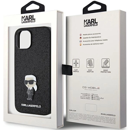Etui Karl Lagerfeld Fixed Glitter Ikonik Logo Metal Pin do iPhone 15 - czarne