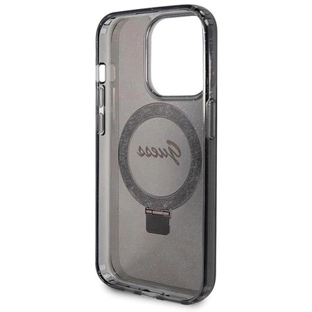 Etui Guess Ring Stand Script Glitter MagSafe na iPhone 13 Pro Max - czarne