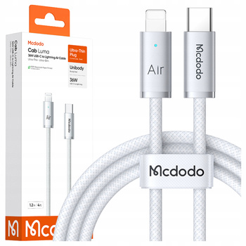 MCDODO KABEL USB-C LIGHTNING SZYBKIE ŁADOWANIE USB TYP C 36W 1M LED BIAŁY