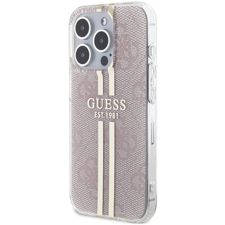 Etui Guess IML 4G Gold Stripe na iPhone 15 Pro - różowe