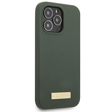 Guess GUHMP13LSPLA iPhone 13 Pro / 13 6,1" zielony/khaki hard case Silicone Logo Plate MagSafe