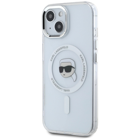 KARL LAGERFELD ETUI MAGNETYCZNE DO IPHONE 15 PLUS METALOWE Z LOGO KARL HEAD