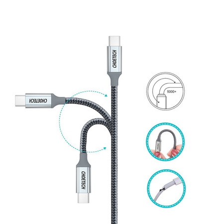 Choetech kabel przewód USB Typ C - USB Typ C 5A 100 W Power Delivery 480 Mbps 1,8 m szary (XCC-1002-GY)