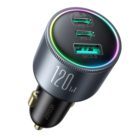 Ładowarka samochodowa Joyroom JR-CCN07 120W 2xUSB-C USB-A + kabel USB-C 100W - ciemnoszara