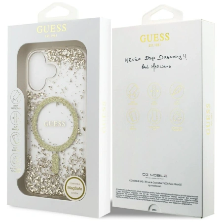 GUESS ETUI RESIN BOTTOM GLITTER MAGSAFE DO IPHONE 17 Z BŁYSZCZĄCĄ POWŁOKĄ