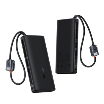 Baseus power bank z wyświetlaczem cyfrowym i podwójnymi wbudowanymi kablami usb-c 20000mAh 100W Czarny