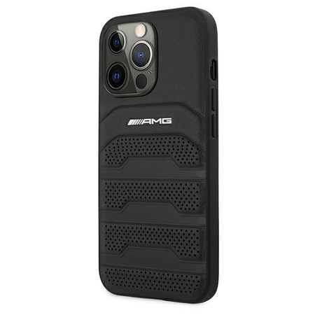 Etui AMG AMHCP13XGSEBK na iPhone 13 Pro Max - czarne Leather Debossed Lines