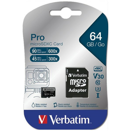VERBATIM KARTA MICROSD 64GB U3 DO TELEFONÓW Z ADAPTEREM I SZYBKIE ŁADOWANIE